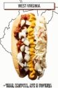 Hot Dog mit Chili, Kohl, Zwiebeln und Senf