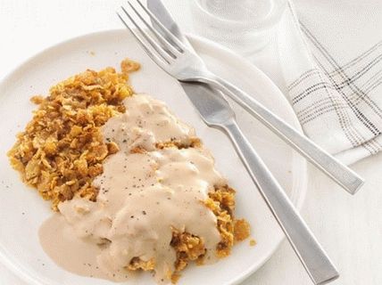 Foto von Rindskotelett paniert mit Cornflakes mit Sahnesauce