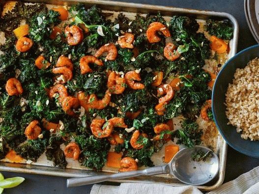 Photo Shrimp mit Gemüse im Ofen