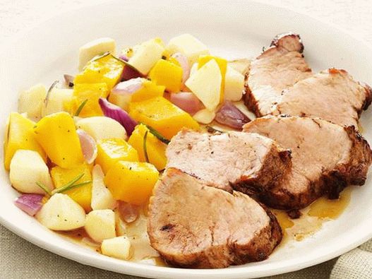 Gebackenes Schweinefleisch mit Kürbis-Apfel-Religion