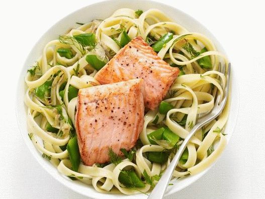 Foto des Gerichts - Fettuccine mit Lachs und Zuckererbsen
