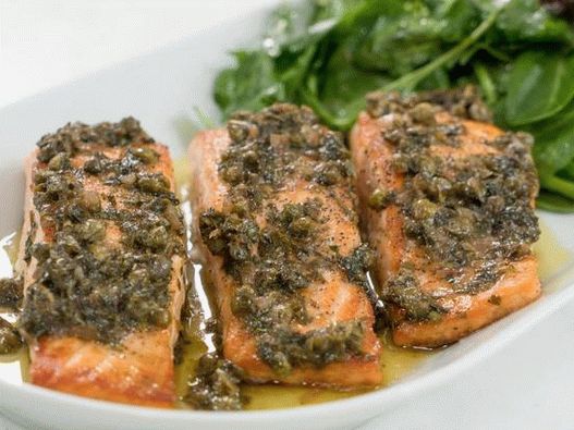 Foto des Gerichts - Gebratener Lachs mit Kapern in Zitronensauce mit Roséwein