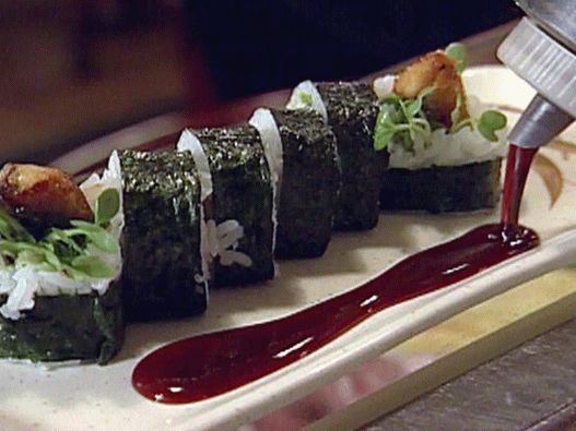 Fotorollen von Unagi Maki mit gegrilltem Süßwasseraal