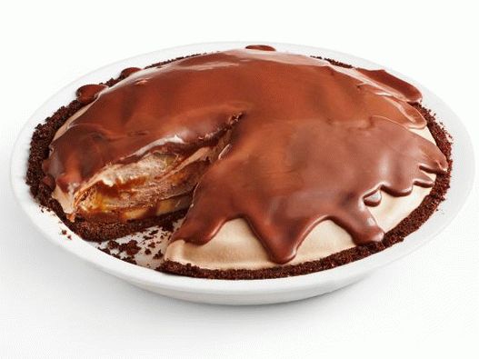 Photo Schokoladenkuchen mit Eis, Bananen und Karamell