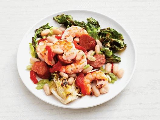 Photo Warmer Bohnensalat mit gegrillten Shrimps