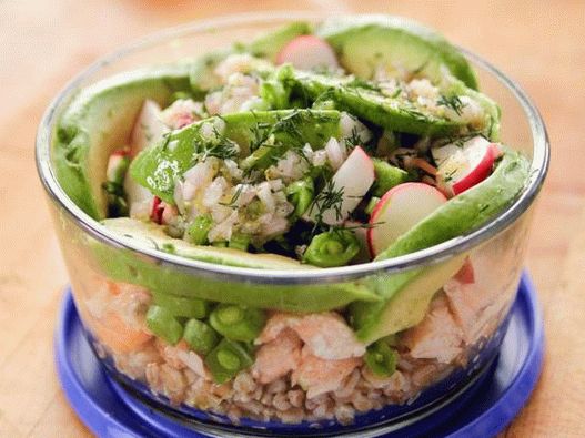 Foto des Gerichts - Schüssel mit Dinkel, Lachs und Gemüse