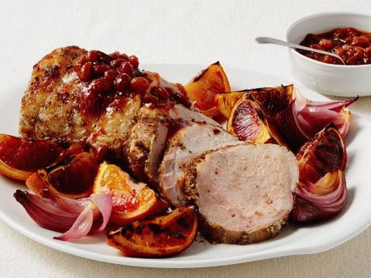 Photo Gebackenes Schweinefleisch mit Orangenbrückensauce