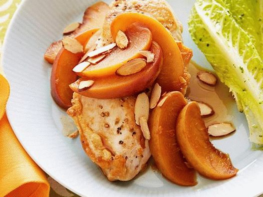 Gebratenes Huhn in Pfirsichsauce